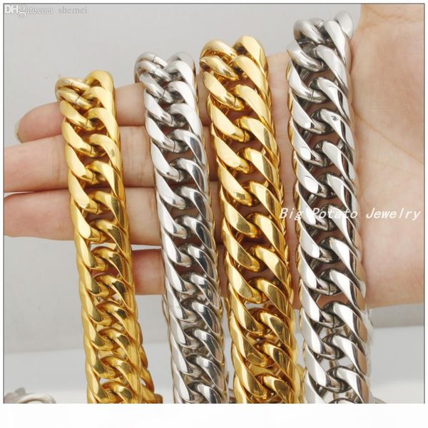 

wholesale-16mm width 20"-36" customized size silver&gold plated 316l stainless steel men's boy's curb cuban chain