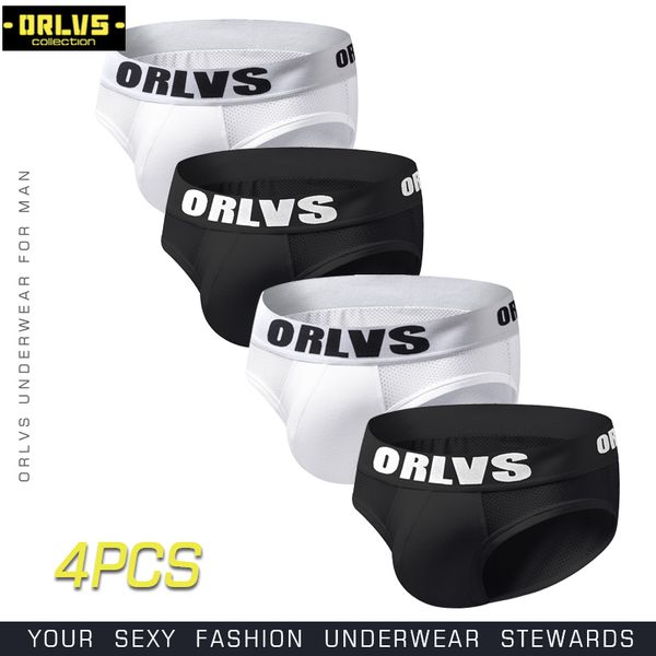 

orlvs 2018 new designed brand men underwear briefs slip mesh shorts cueca gay men underwear male panties breathable cotton, Black;white