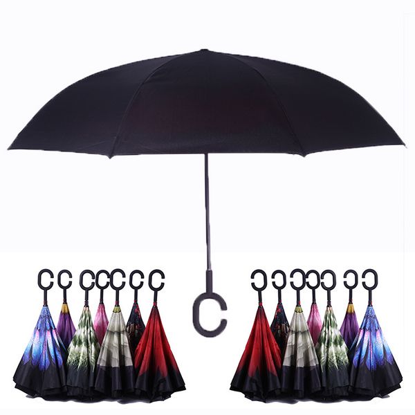 

windproof reverse umbrella new design 82 colors double layer inverted umbrellas c handle umbrellas for car printable customer logo r7543