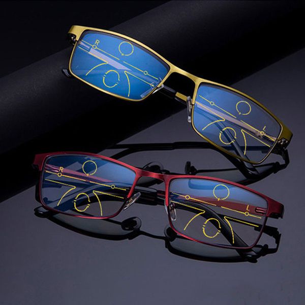 

anti blue light reading glasses men progressive multifocal glasses women near far sight alloy frame eyeglasses diopter, Silver