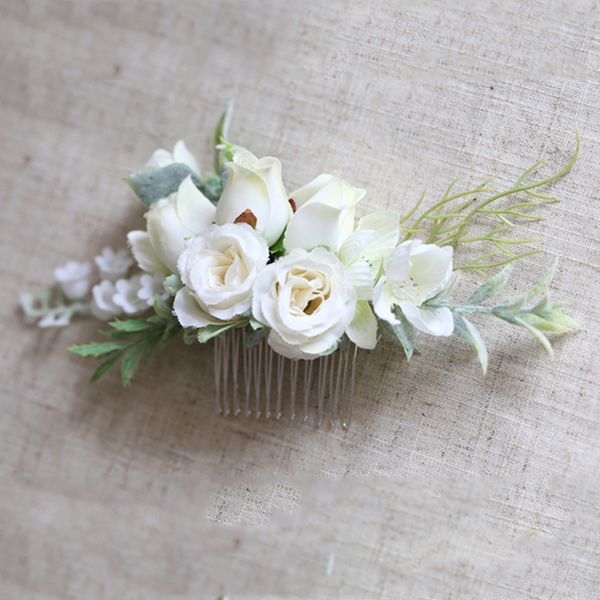 

greenery floral hair comb white flower bride women accessories for wedding ceremony, Golden;white