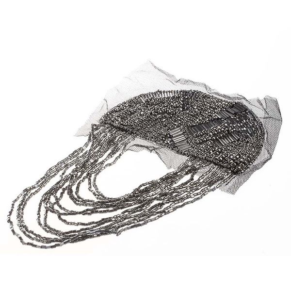 

metal organza shoulder epaulets brooch beaded tassel, Gray