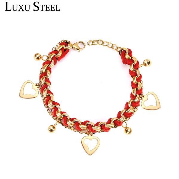 

luxusteel 2018 gold color chain bracelets stainless steel handmade bracelets for women/girl with heart pendants wholesale, Black