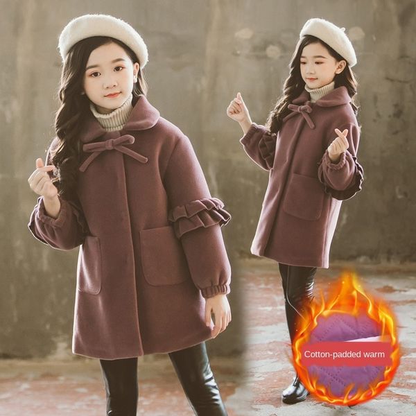 

wear girl's foreign style woolen 2019 children's coat wool children's clothing wool little girl's thickened woolen coat, Blue;gray