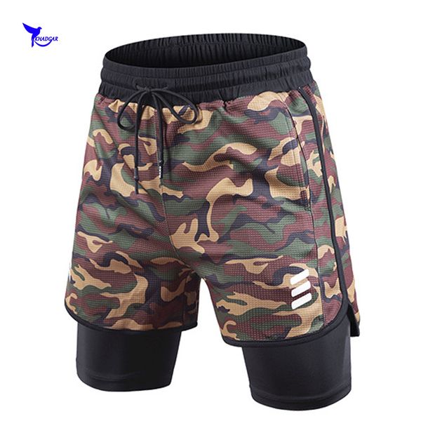 

men 2 in 1 camouflage running shorts jogging gym fitness training quick dry short pants summer sports workout bottoms clothing, Black;blue