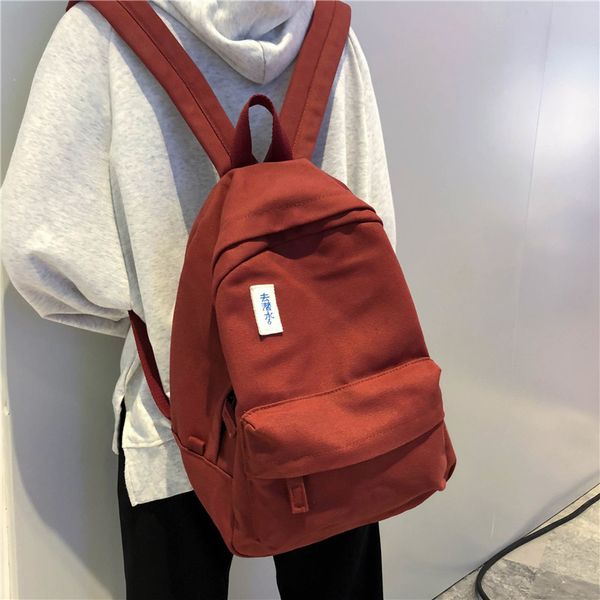 

2020 new solid color canvas backpack women's simple vintage sense schoolbag