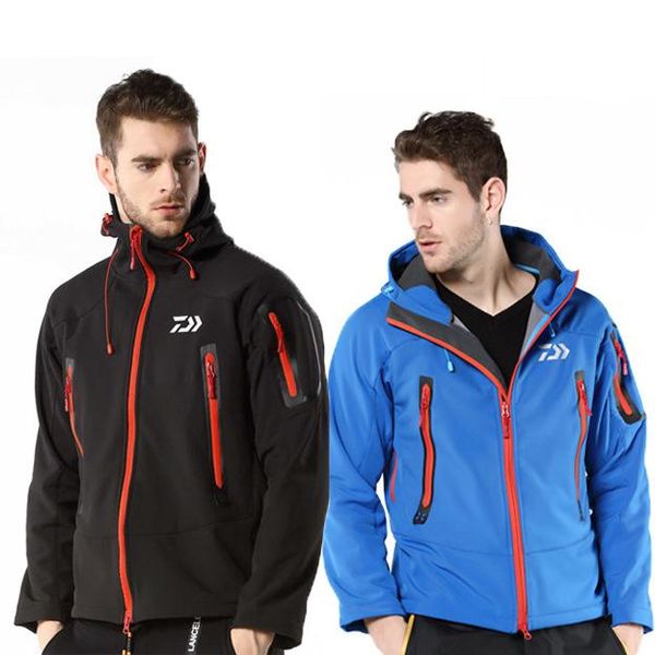 

2019 new outdoor sport men autumn winter waterproof fishing jacket fishing suit warm anti-cold velvet hiking climbing clothing, Blue;black