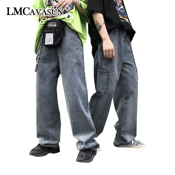 

high waist streetwear cargo denim loose letter printed hip hop harem jogger pant long trouser korean harajuku punk casual jeans, Blue