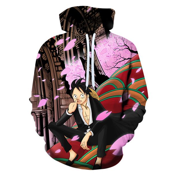

anime pirate king streetwear men/women fashion casual sweatshirt capless long sleeve hoodies 3d print one piece hoody, Black