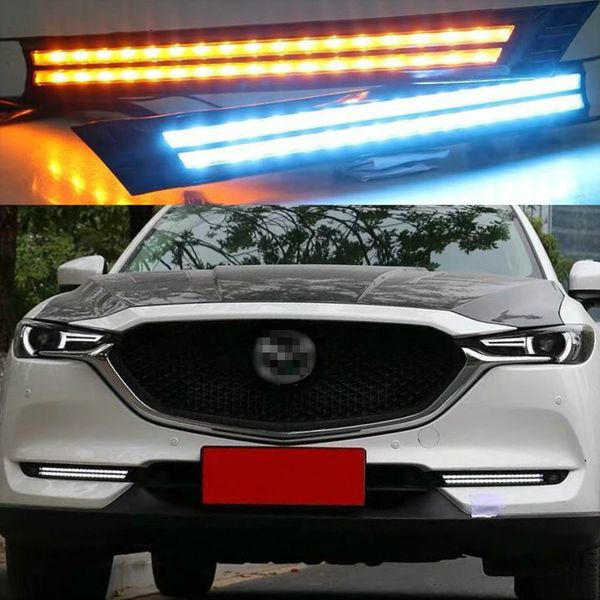 

2pcs for cx-5 cx5 2017 2018 2019 drl led daytime running light with yellow turning signal night blue fog lamp