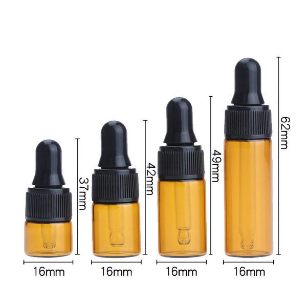 Medicina vidro Dropper Bottle 1 ml 2 ml 3ml 5ml Rodada Óleo Essencial de vidro Droppers Container Para E Suco E líquido