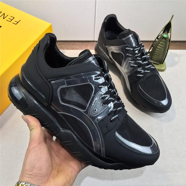 

2019fendi mania logo fancy ff running monograms black mesh and leather mensfendi logo lace-up sneakers with original box