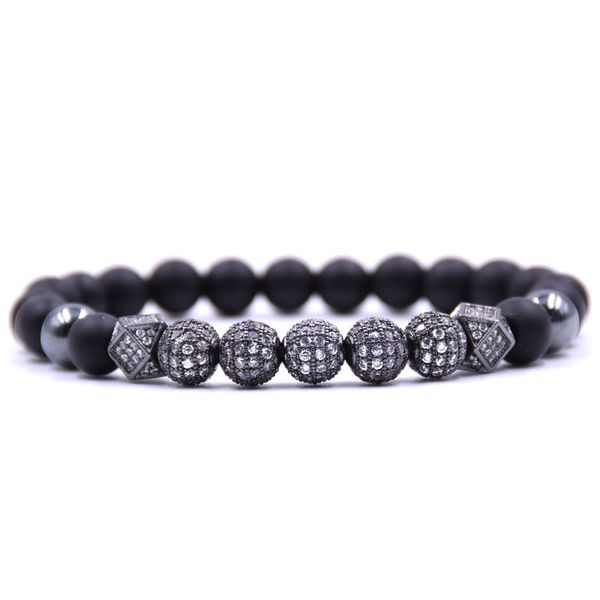 

natural stone yoga couple beads bracelet ladies men's jewelry natural stone micro-inlaid copper bracelet micro-inlaid ball zircon gift, Black