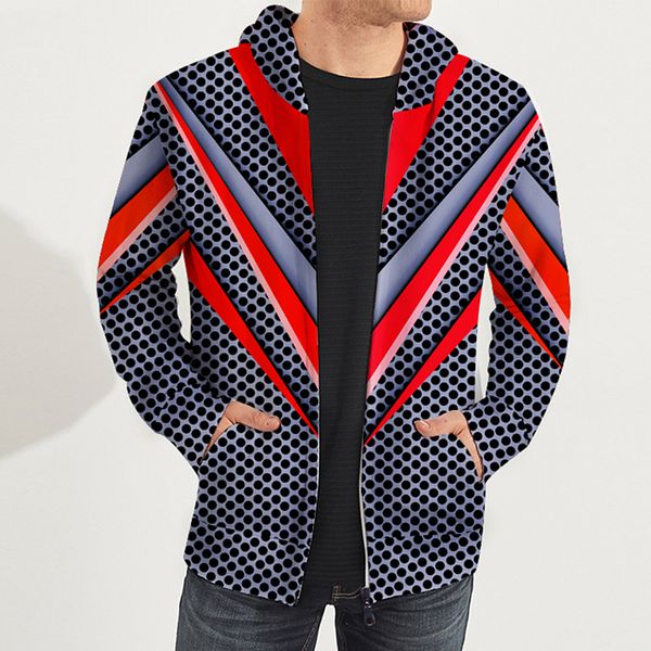 

autumn men women hoodies running jacket dot 3d print fitness zipped coat geometric patchwork training breathable baseball jacket, Black;red