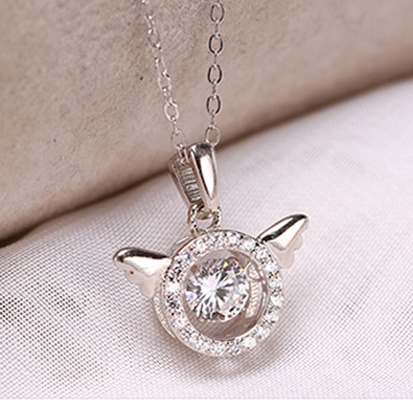 

angel wings necklaces trend cute 925 heartbeat beating heart necklace, Silver