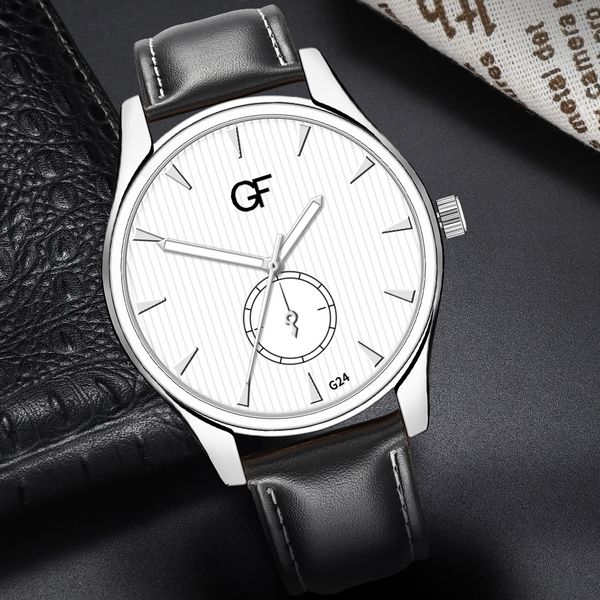 

men business watch simple dial leather strap analog quartz watch wristwatch male clock new pointer glow erkek kol saati f4, Slivery;brown