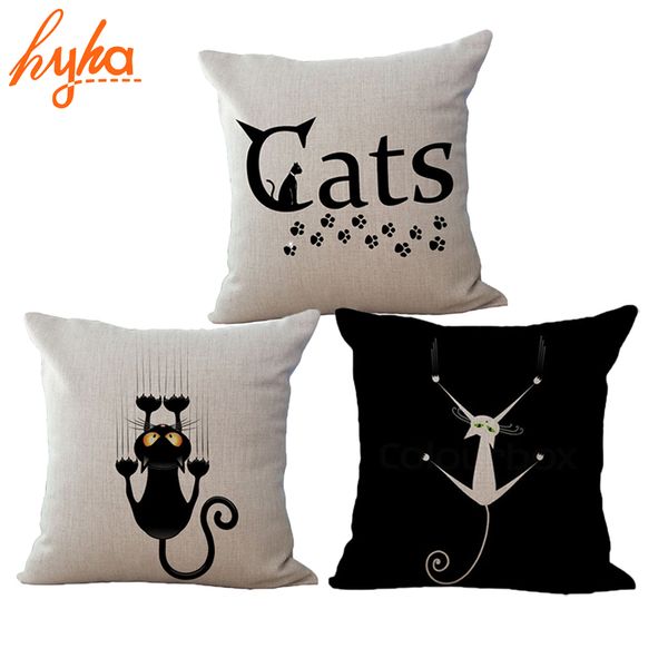

cat cushion funny black cotton linen throw pillow car sofa bedroom home decorative cushion nordic decorative 45*45 cm