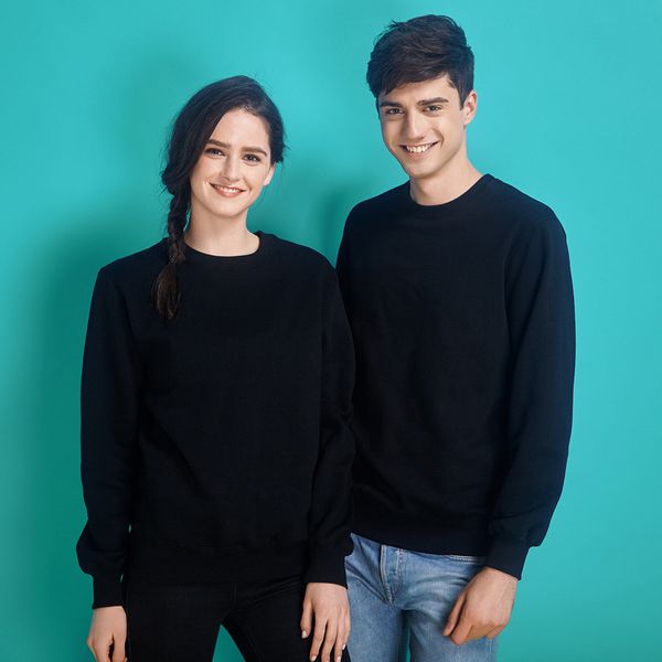 

2019 male round collar set head pure color fleece long-sleeve shirt quality cotton s - 3 xl, Black