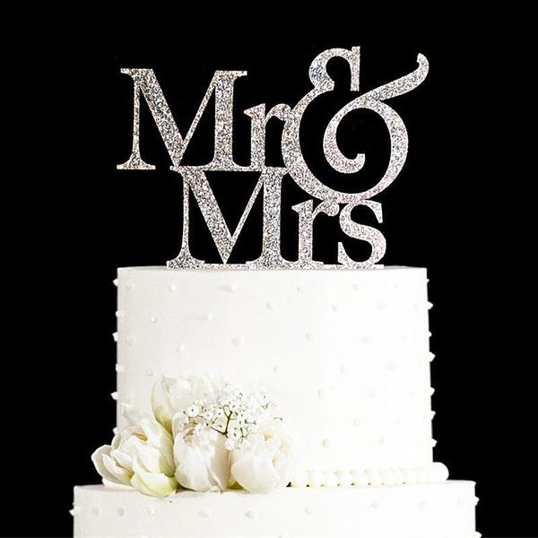 Atacado-glitter Goldensilver Mr e Sra. Bolo Topper casamento elegante decorações de casamento decorações de bolo de casamento presentes favores suprimentos