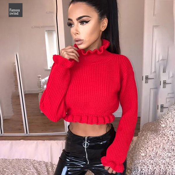 

оборками женская ледис свитера осень зима вязаная одежда мода sexy crop водолазки свитер пуловер продажа drop доставка, White;black