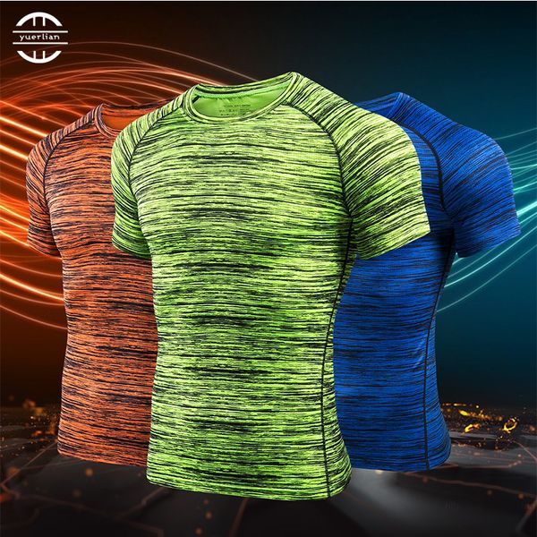 

quick dry compression gym fitness t shirt tight sport shirt men football jersey gym training sportswear mens rashgard, Black;blue
