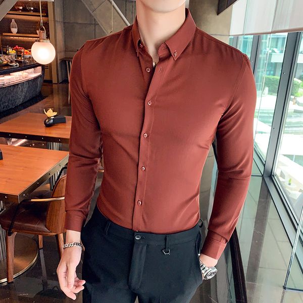 

british style simple formal wear shirt men autumn new long sleeve mens dress shirts business slim fit casual social shirt men, White;black