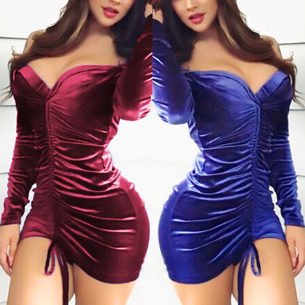 

2019 summer new women's blue red tortoise neck solid color long-sleeved nightclub wind wind mini dress #0612, Black;gray