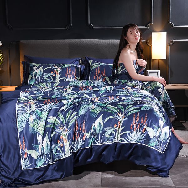 Luxury Satin Bedding Set Queen King Size Bed Set Floral Print