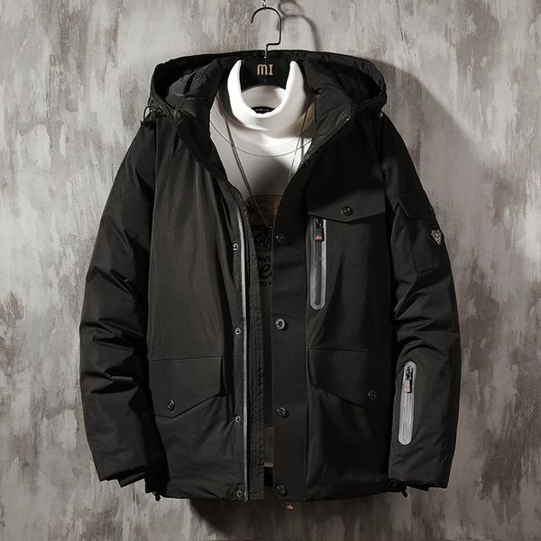 

men 2019 winter new casual thick cotton waterproof pockets parkas jacket men fashion outwear windproof warm parka coat, Black