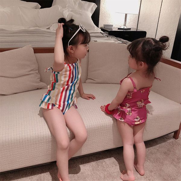 

rainbow baby girls swimwear beach bikini cute striped cartoon swimsuit spring summer swimming bathing clothes sleeveless one-piece swimsuits, Black