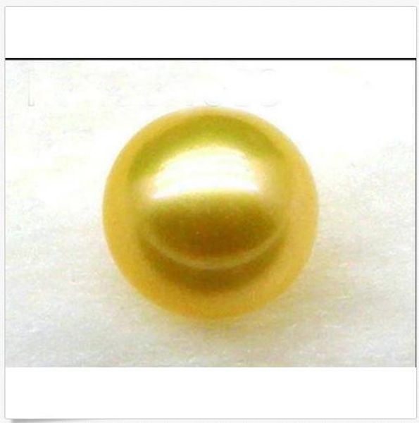 

huge aaa12mm natural loose golden yellow south sea round pearl half drilled, White