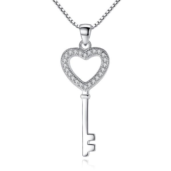 

key pendant necklace 925 silver chain necklace inlaid zircon fashion trendy women jewelry naszyjnik damski ketting choker