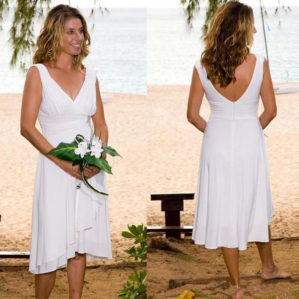 

2020 Cheap Chiffon Sexy V Neck Bridesmaid Dresses Pleated Bridal Gown Sleeveless Simple Beach Tea Length Formal Dresses Custom Made, Blue;red