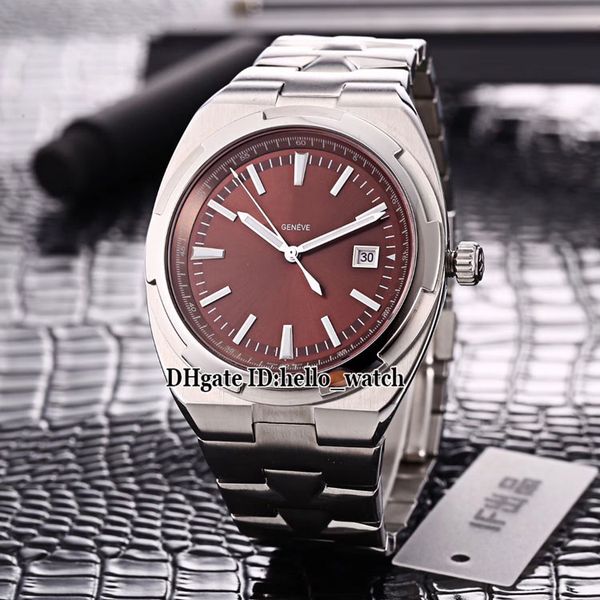 

42mm overseas date 4500v/110a-b146 japan miyota automatic mens watch brown dial silver case ss steel band sports watches sapphire hello_watc, Slivery;brown
