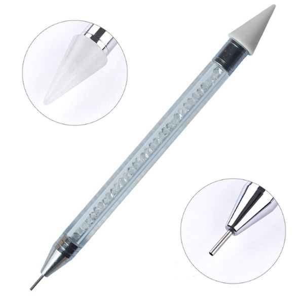 

dual-ended nail dotting pen crystal beads handle rhinestone studs picker wax pencil manicure nail art tool, Silver
