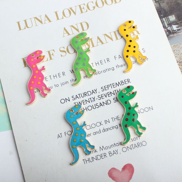 

10 pcs fashion oil dropped alloy gold tone pendant spotted dinosaur charms animal 5 colors dot diy charms accessories, Bronze;silver