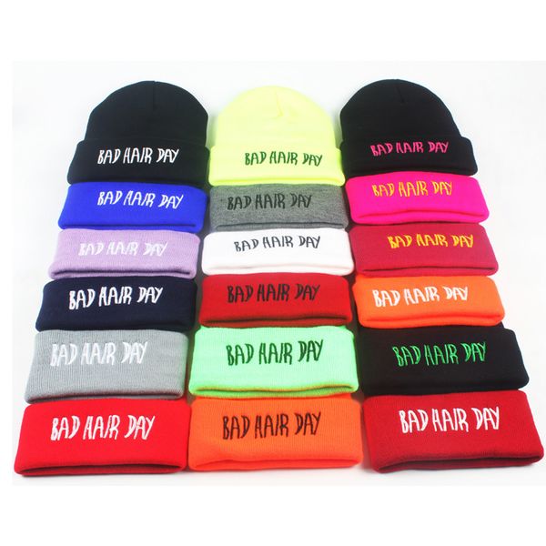 

2018 fashion letter bad hair day beanie hats bonnet for men woman winter wool warm casual knitted stretched skullies