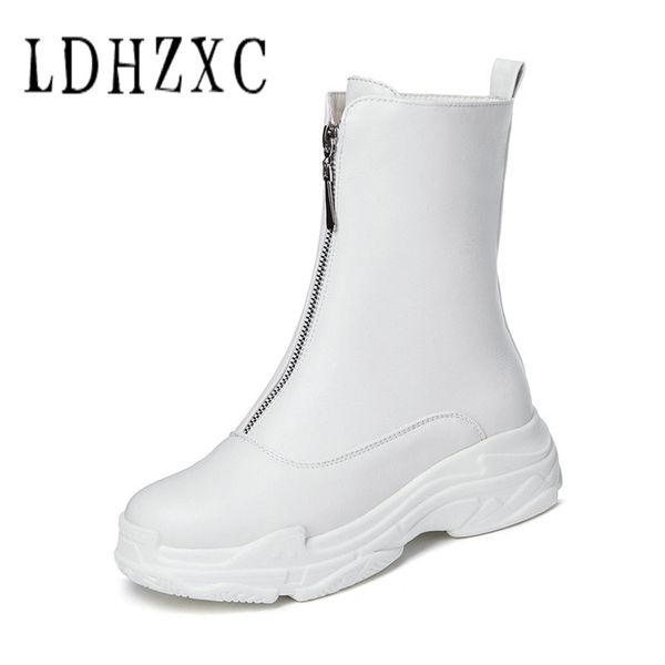 

ldhzxc 2019 women boots round toe square heels zipper winter autumn shoes ankle boots woman shoes size 44 45 46, Black