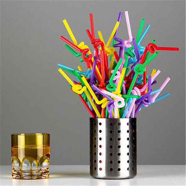 

100pcs/lot neon color cocktail straws bendable flexible plastic drinking straw diy party straw for home birthday wedding party