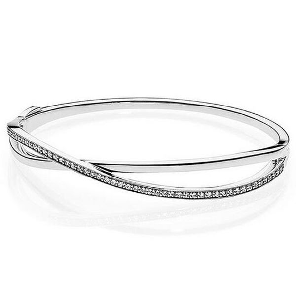 

925 sterling silver starry galaxy entwined with cubic zirconia pan bangle bracelet fit women bead charm jewelry, Black