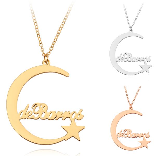 Benutzerdefinierte personalisierte Namensketten Schlüsselanhänger für Frauen Männer Edelstahl Alphabet Buchstaben Anhänger Mond Stern Modeschmuck Geschenk