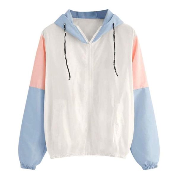 

running hooded jacket sports-wear casual outwear women long sleeve patchwork hooded zipper pockets casual sport coat clothing, Black;red