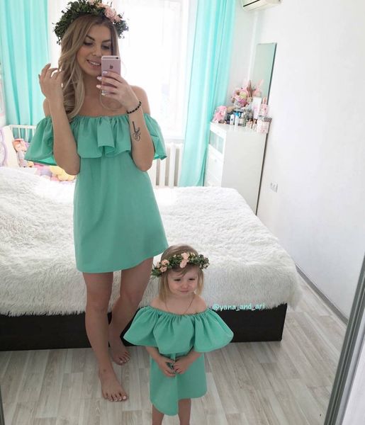 

family matching outfits clothes mum mom and daughter dress mother daughter dresses summer mommy bebes wedding clothing ruffles, Blue