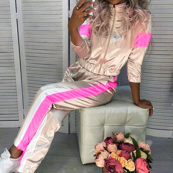 

осень бег устанавливает casual толстовки crop top спортивных костюмов jogger костюмы женского спортивный эластичный пояс молния закрытие tra