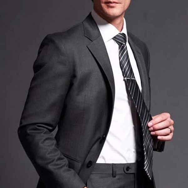 

two button dark grey groom tuxedos men suit wedding suits prom bridegroom (jacket+pants+tie) wedding clothes, White;black