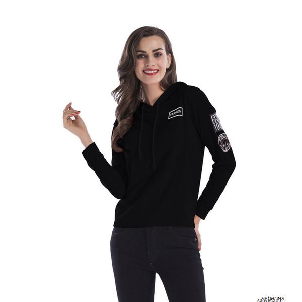 

womens designer season loose casual hooded sweater printed shirt women86qrh, Black;brown