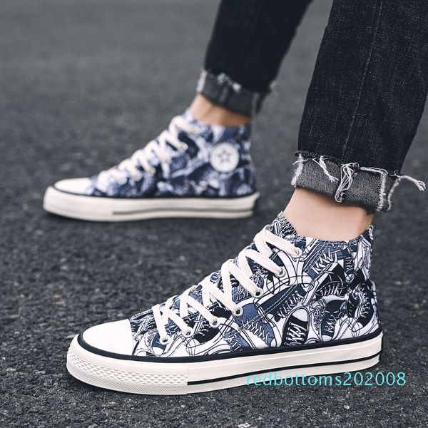 

graffiti skate sneakers men casual board shoes rugged canvas flats doodle skater shoes fashion back to school teens hip pop plimsolls r8, Black