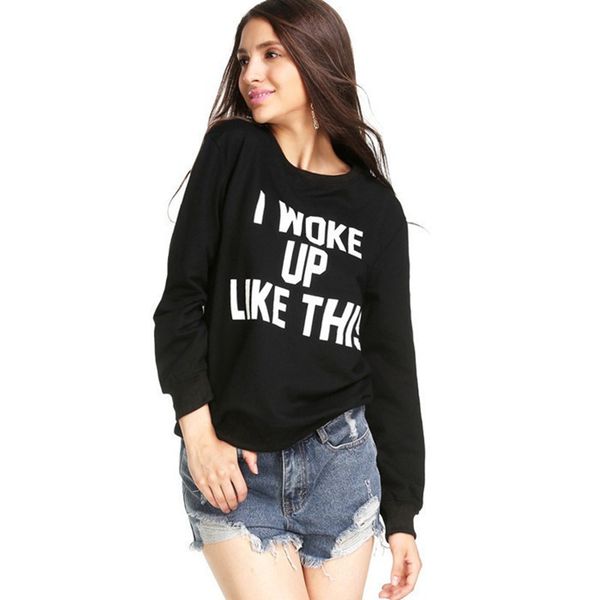 

womens designer letter printed loose sweater long sleeve round neck fleece casual shirt women, Black