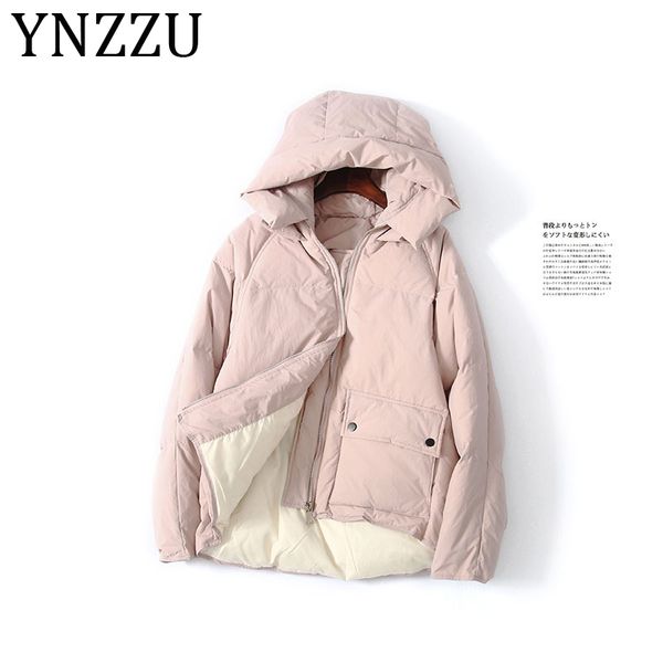 

ynzzu 2019 new winter short women's down jacket pink sweet korean 90% white duck down coat female warm hooded outwears a1178, Black