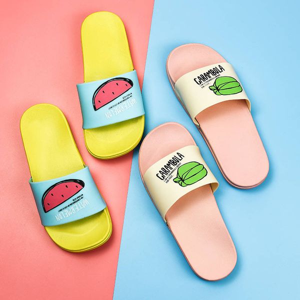 

summer fashion women's slippers home soft bottom slippers bathroom non-slip thick-soled sandals and fruit series patter, Black